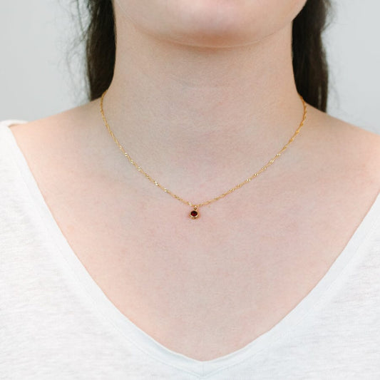 Round Bezel Birthstone Necklace - July Necklaces athenadesigns 
