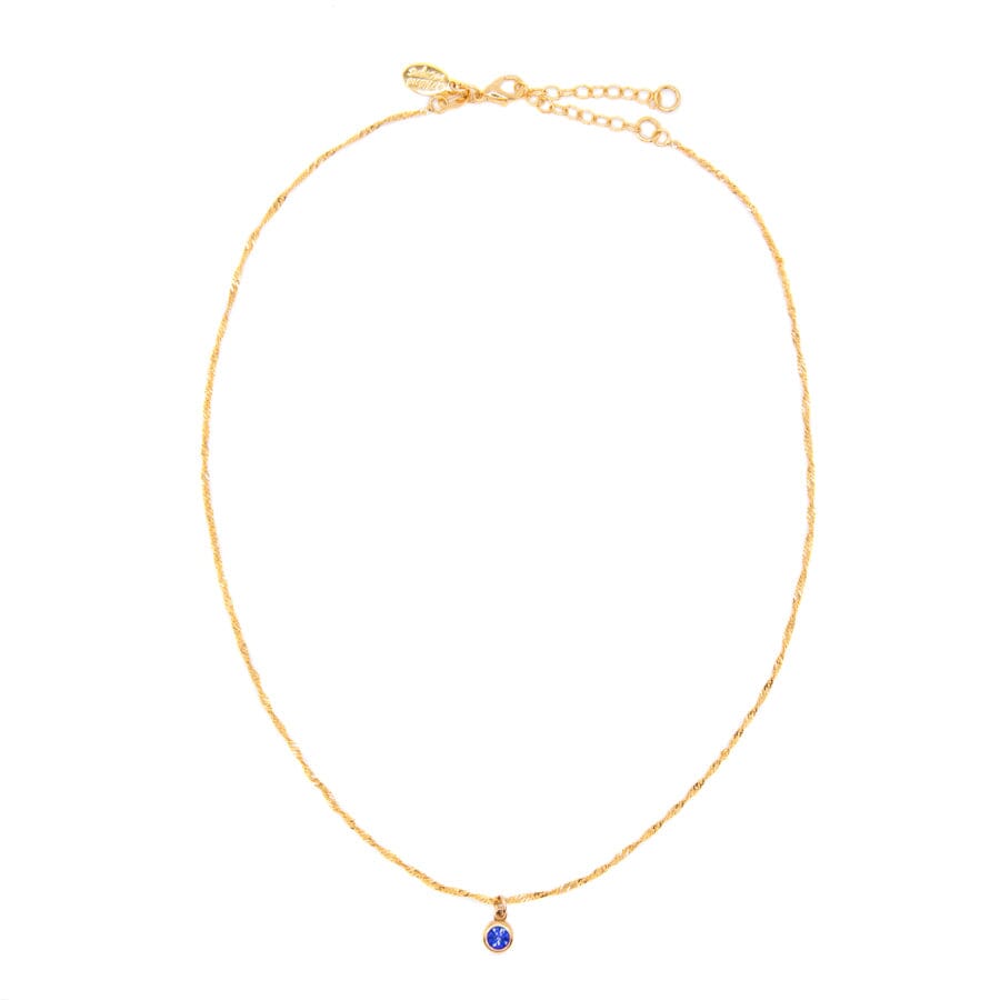 Round Bezel Birthstone Necklace - September Necklaces athenadesigns NBST09SP Sapphire Blue 