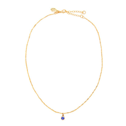 Round Bezel Birthstone Necklace - September Necklaces athenadesigns NBST09SP Sapphire Blue 