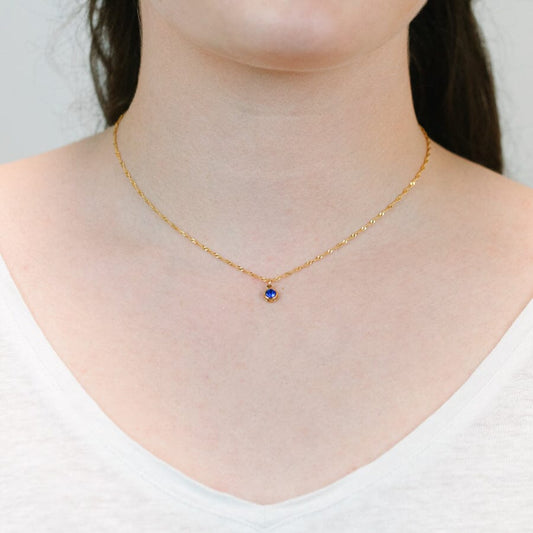 Round Bezel Birthstone Necklace - September Necklaces athenadesigns 