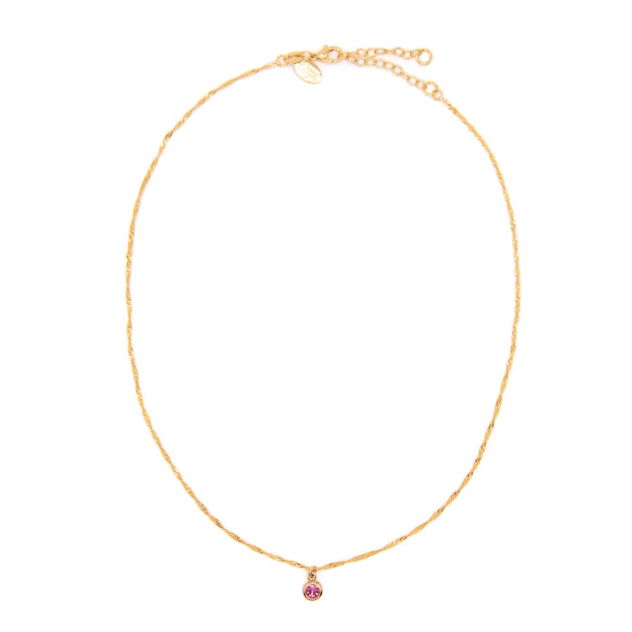 Round Bezel Birthstone Necklace - October Necklaces athenadesigns NBST10TM Tourmaline Pink 