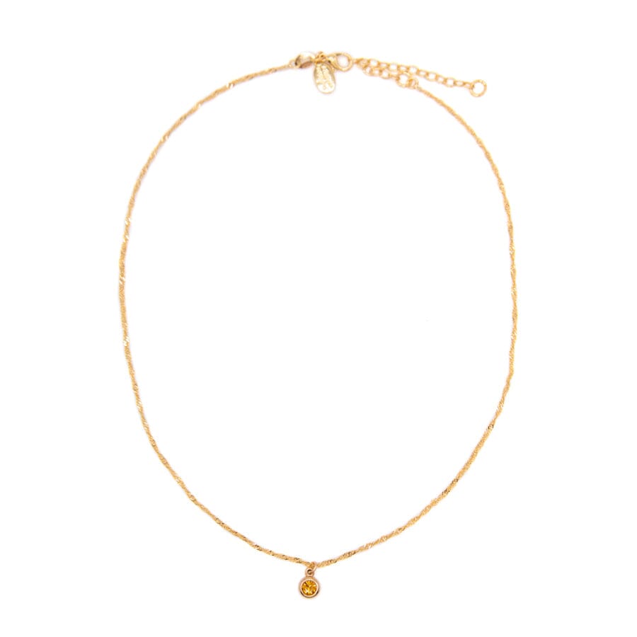 Round Bezel Birthstone Necklace - November Necklaces athenadesigns NBST11CT Citrine Yellow 