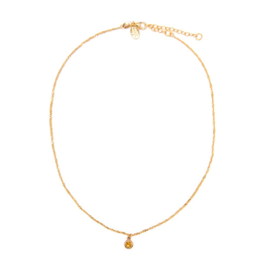 Round Bezel Birthstone Necklace - November Necklaces athenadesigns NBST11CT Citrine Yellow 