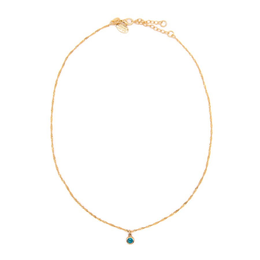 Round Bezel Birthstone Necklace - December Necklaces athenadesigns NBST12TZ Topaz Blue 