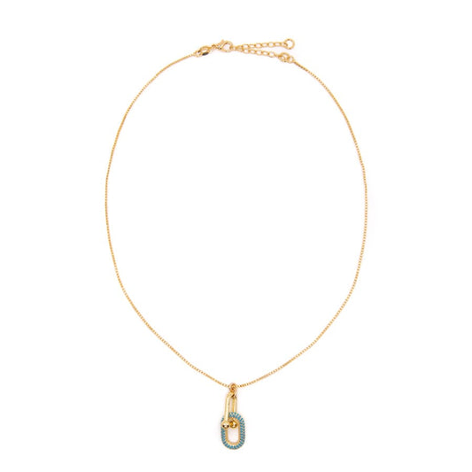 Turquoise Cz Link Necklace Necklaces athenadesigns NCG402TQ Turquoise 