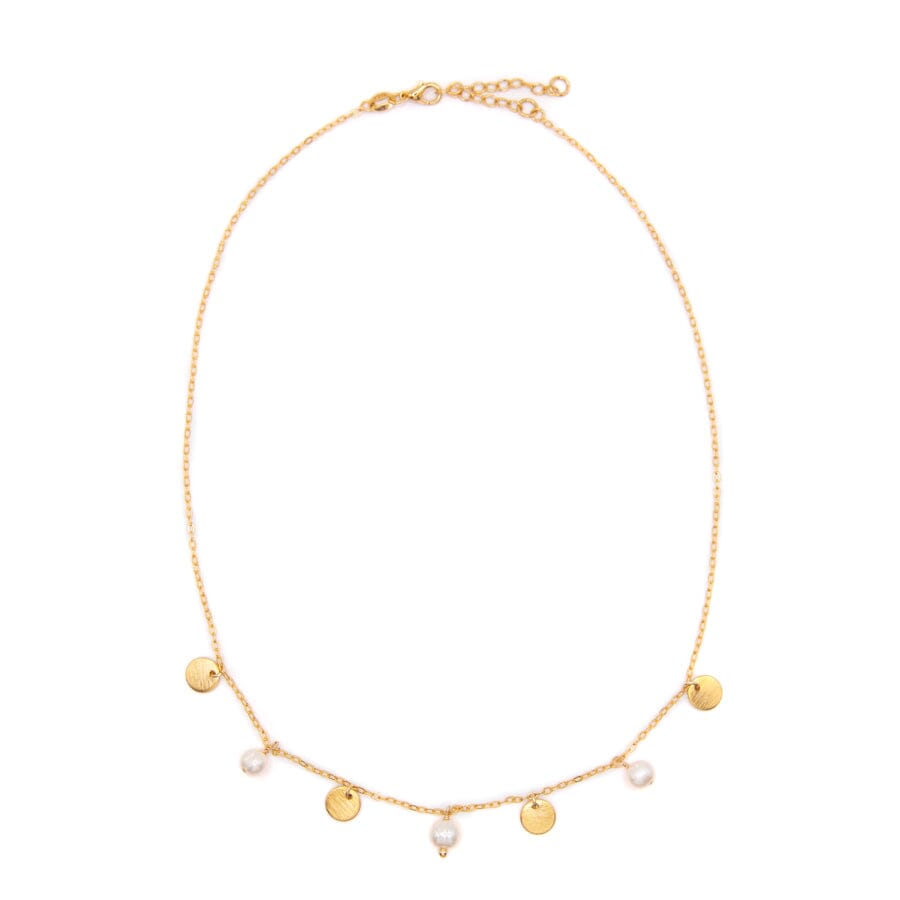 Pearl Disk Necklace Necklaces athenadesigns NCG4362 Gold 