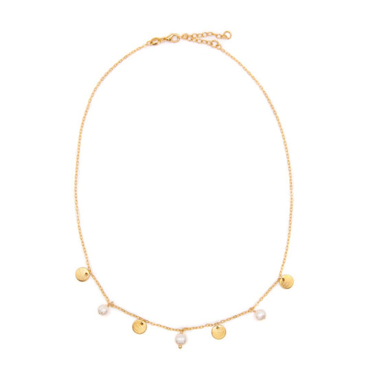 Pearl Disk Necklace Necklaces athenadesigns NCG4362 Gold 