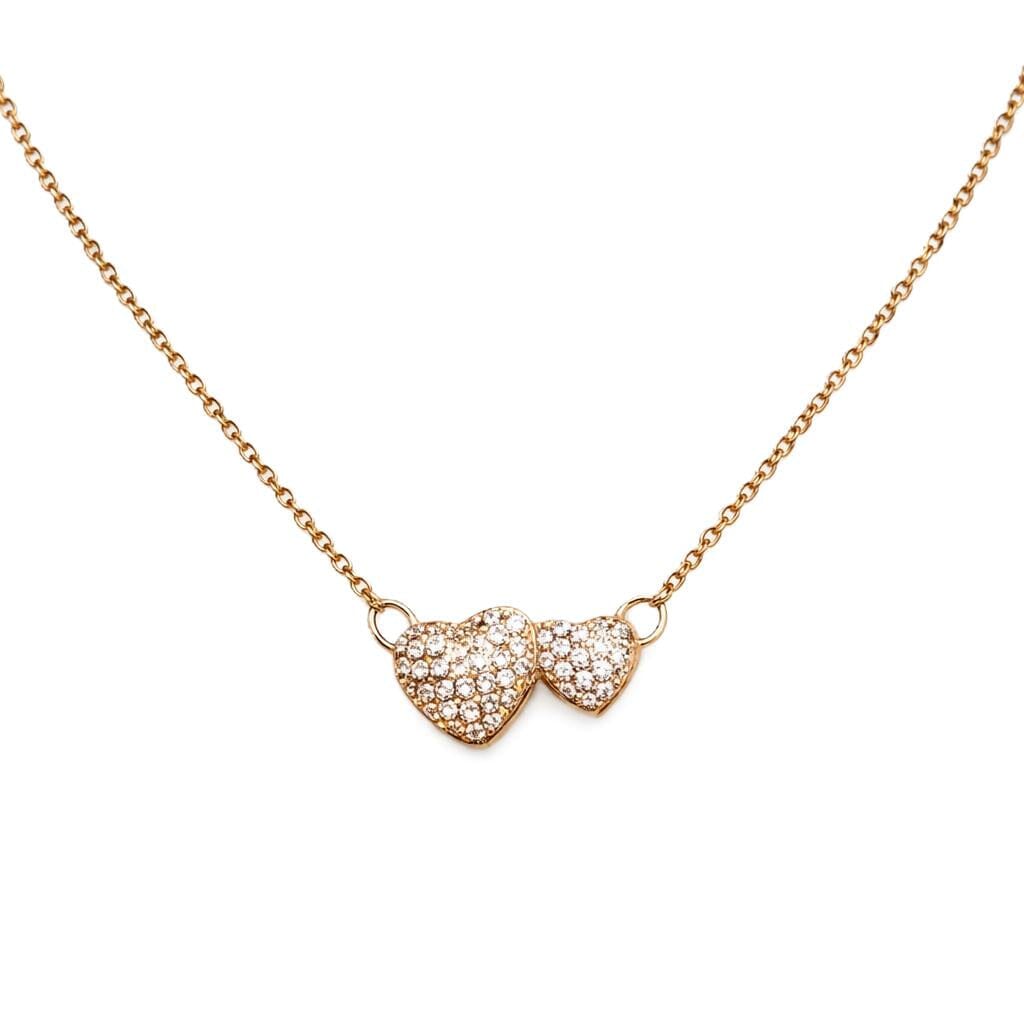 Pave Double Heart Necklace Necklaces RM NCGP243 Gold 