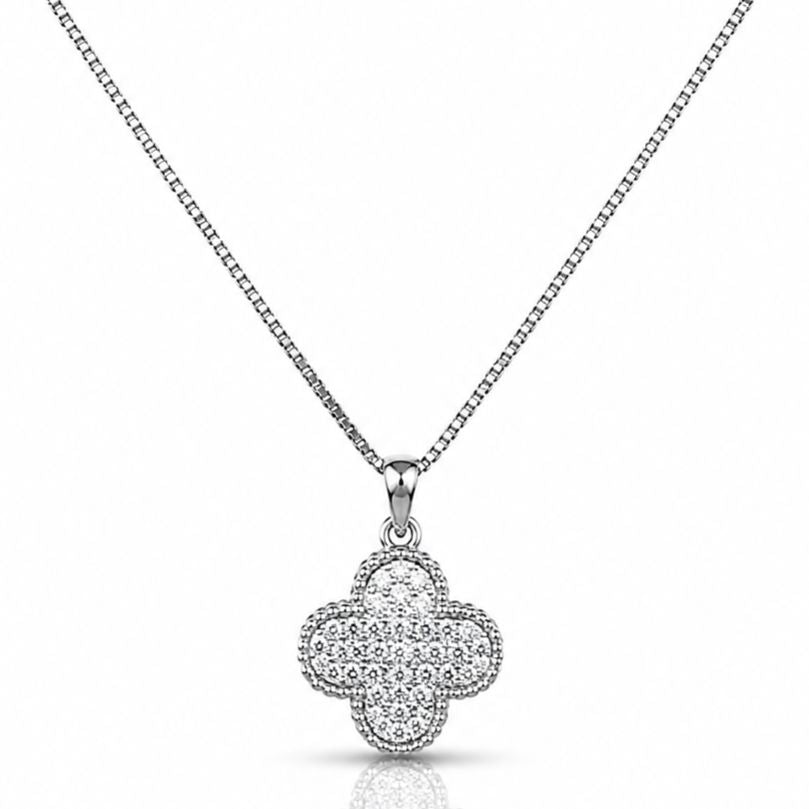 Pavé Clover Necklace Necklaces athenadesigns Silver: NCP48CLVR 