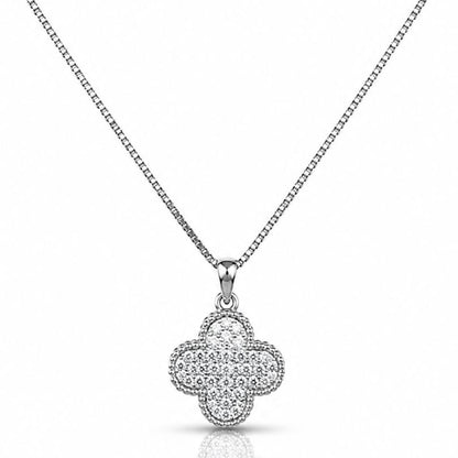 Pavé Clover Necklace Necklaces athenadesigns Silver: NCP48CLVR 
