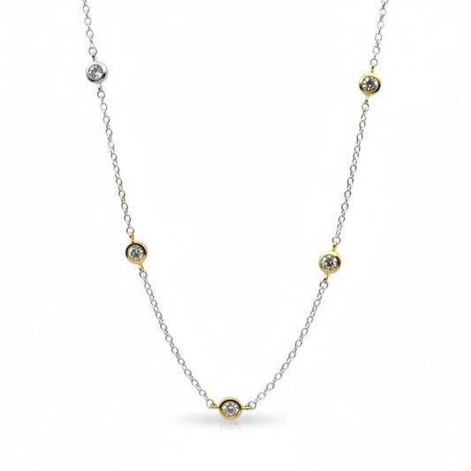 Two-Tone Bezel CZ Necklace Necklaces athenadesigns NCSG445 