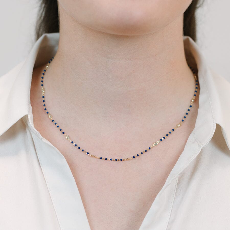 Lapis Beaded Bezel Necklace Necklaces athenadesigns 