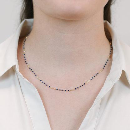 Lapis Beaded Bezel Necklace Necklaces athenadesigns 