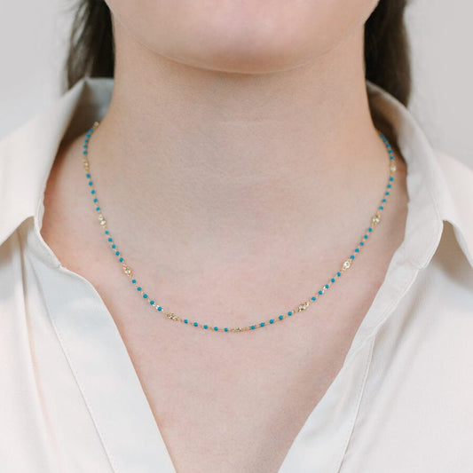 Turquoise Beaded Bezel Necklace Necklaces athenadesigns 