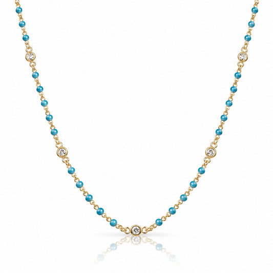 Beaded Bezel Necklace Necklaces Iishii Designs NGB7004TQ Turquoise 