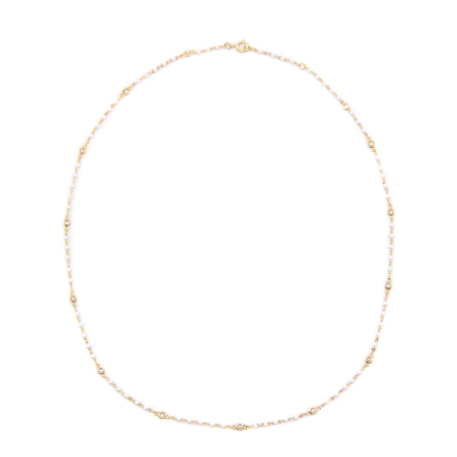 White Beaded Bezel Necklace Necklaces athenadesigns NGB7004WT White 