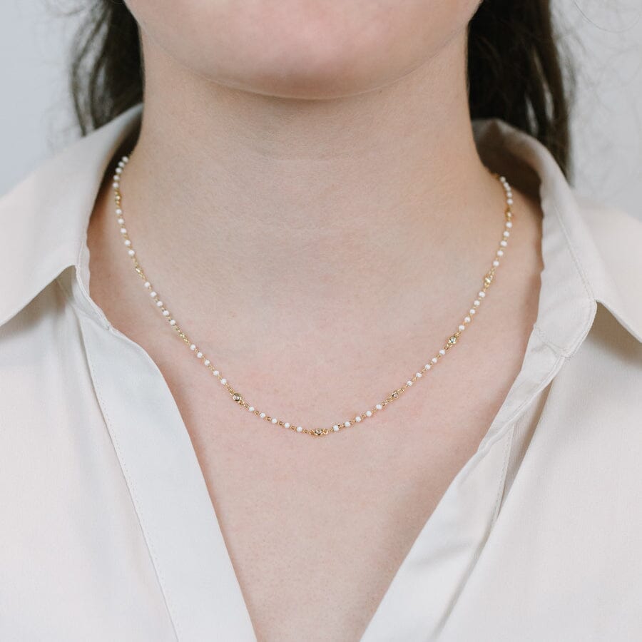 White Beaded Bezel Necklace Necklaces athenadesigns 