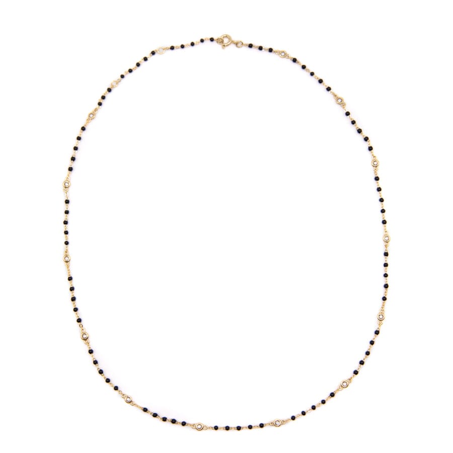 Black Beaded Bezel Necklace Necklaces athenadesigns NGB7004X Black 