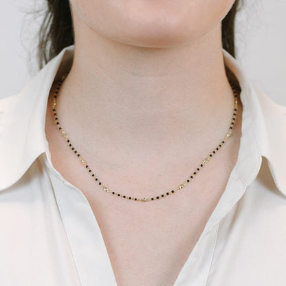Black Beaded Bezel Necklace Necklaces athenadesigns 