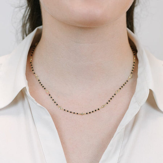 Black Beaded Bezel Necklace Necklaces athenadesigns 