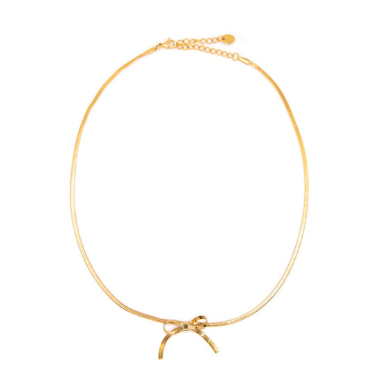 Herringbone Bow Necklace Necklaces athenadesigns NGBB461 Gold 