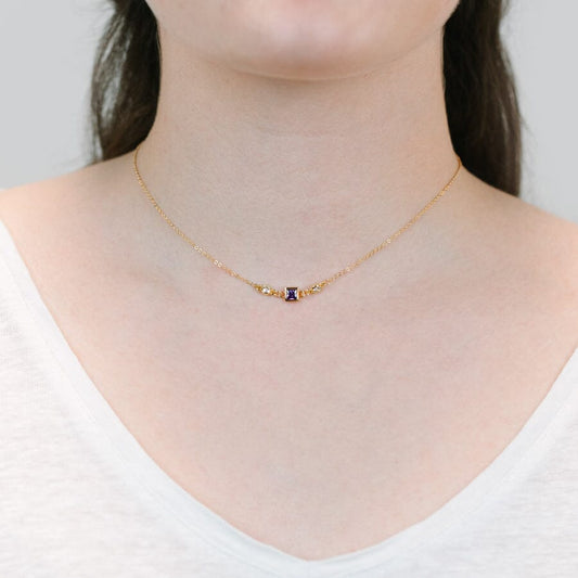 Square Bezel Birthstone Necklace - February Necklaces athenadesigns 