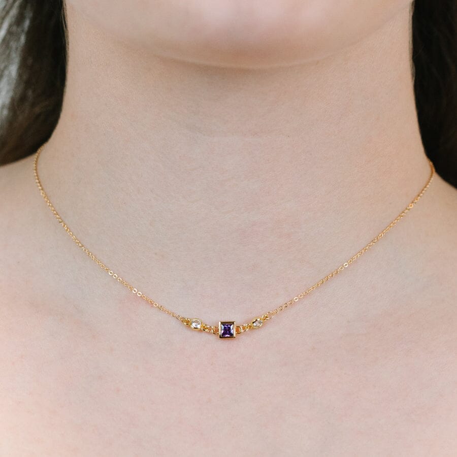 Square Bezel Birthstone Necklace - February Necklaces athenadesigns 