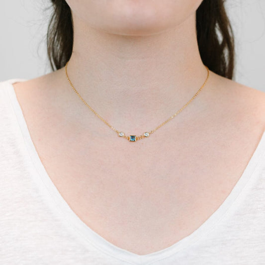 Square Bezel Birthstone Necklace - March Necklaces athenadesigns 