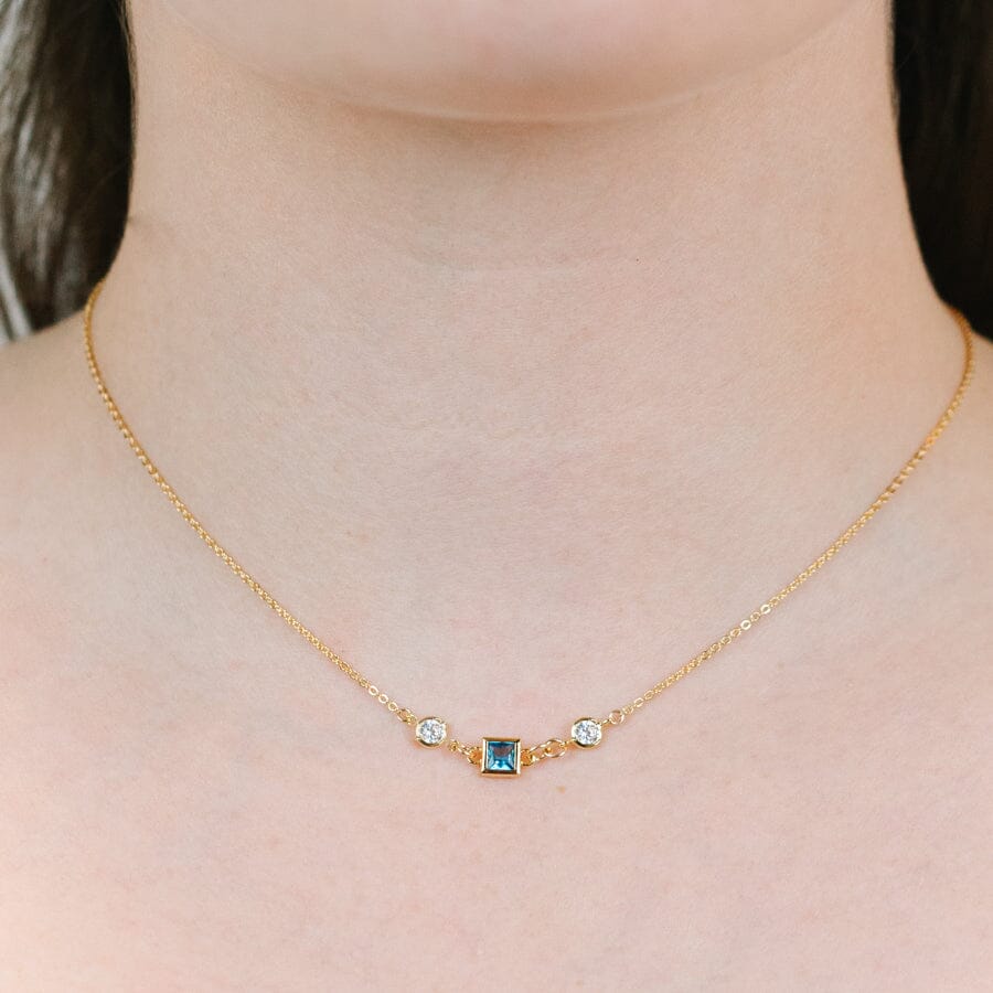 Square Bezel Birthstone Necklace - March Necklaces athenadesigns 