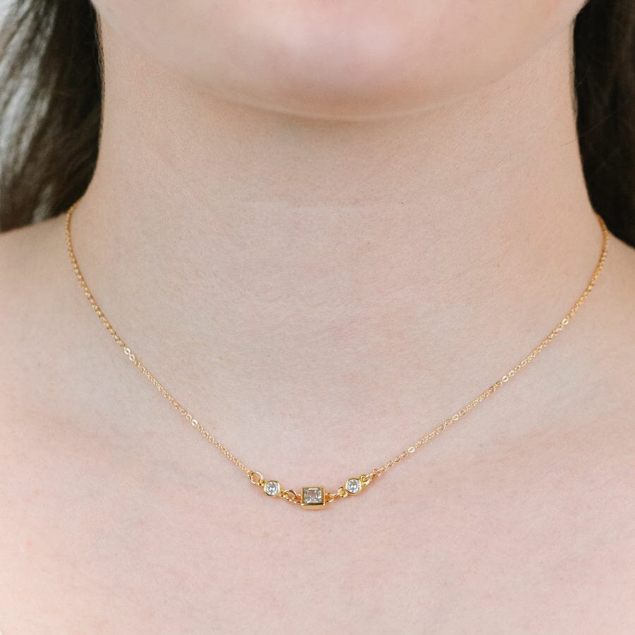 Square Bezel Birthstone Necklace - April Necklaces athenadesigns 