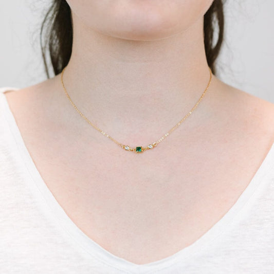 Square Bezel Birthstone Necklace - May Necklaces athenadesigns 
