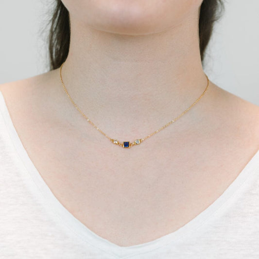 Square Bezel Birthstone Necklace - September Necklaces athenadesigns 