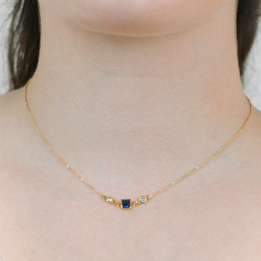 Square Bezel Birthstone Necklace - September Necklaces athenadesigns 