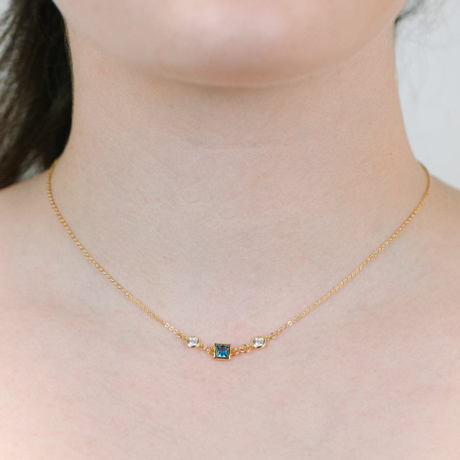 Square Bezel Birthstone Necklace - December Necklaces athenadesigns 