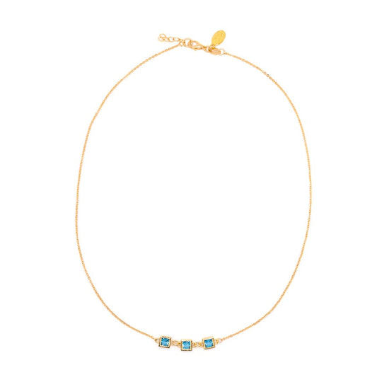 Triple Birthstone Necklace - March Necklaces athenadesigns NGBS303AQ Aquamarine Blue 