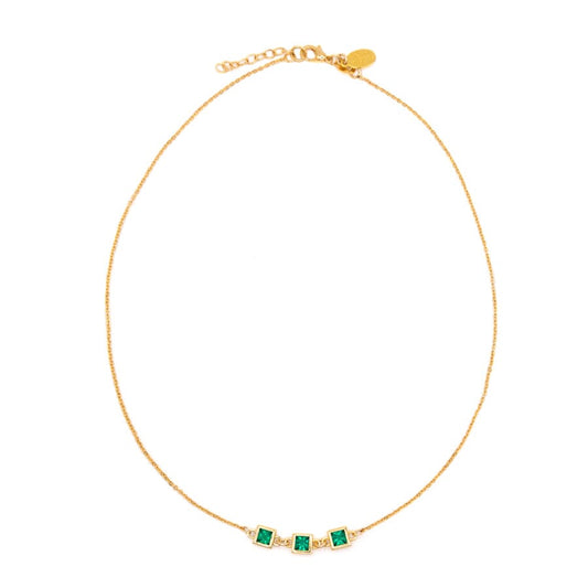 Triple Birthstone Necklace - May Necklaces athenadesigns NGBS305EM Emerald Green 