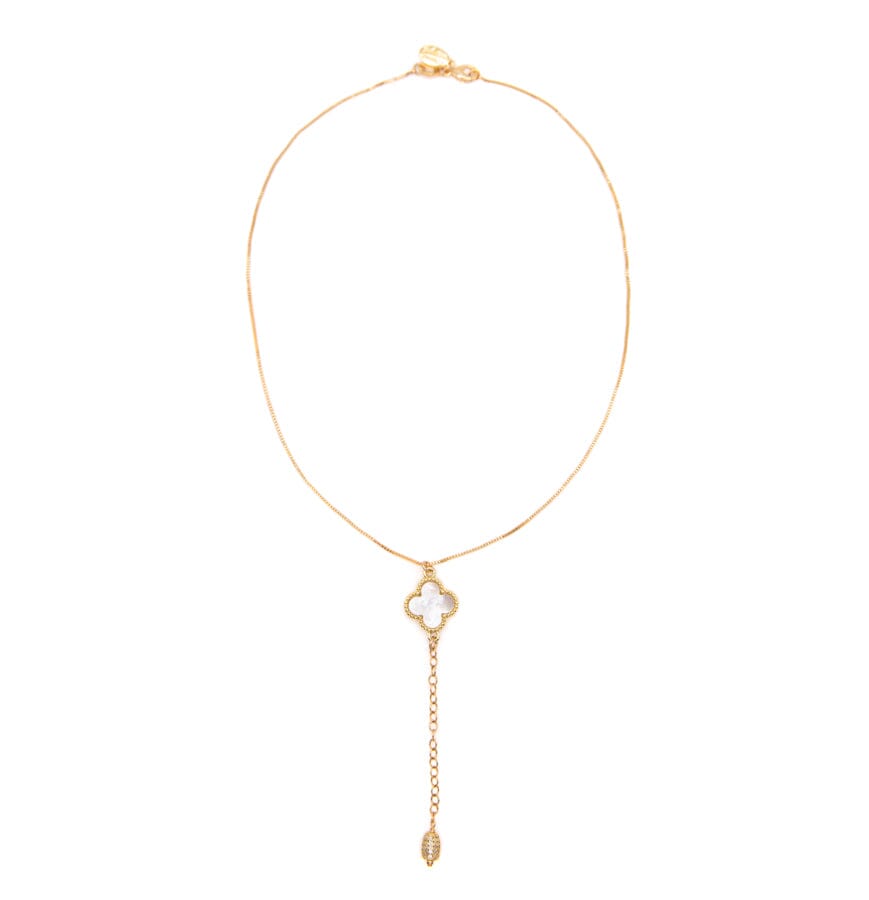 Clover Lariat Necklace Necklaces athenadesigns NGCD01MOP Gold 