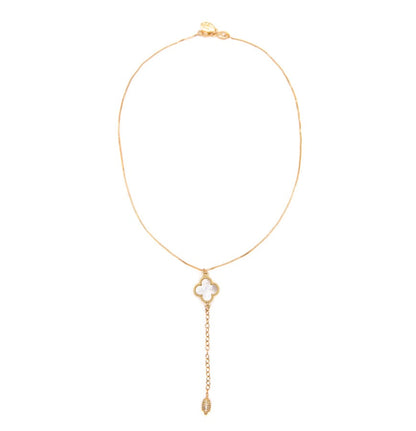 Clover Lariat Necklace Necklaces athenadesigns NGCD01MOP Gold 