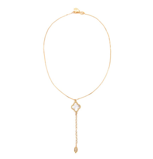 Clover Lariat Necklace Necklaces athenadesigns NGCD01MOP Gold 