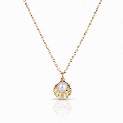 Seashell with Pearl Necklace Necklaces athenadesigns NGCH43SH 