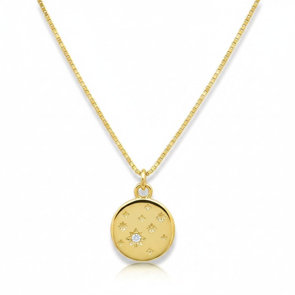 Small Disk CZ Star Charm Necklace: 18Kt Gold Fill Necklaces athenadesigns NGCH4654 