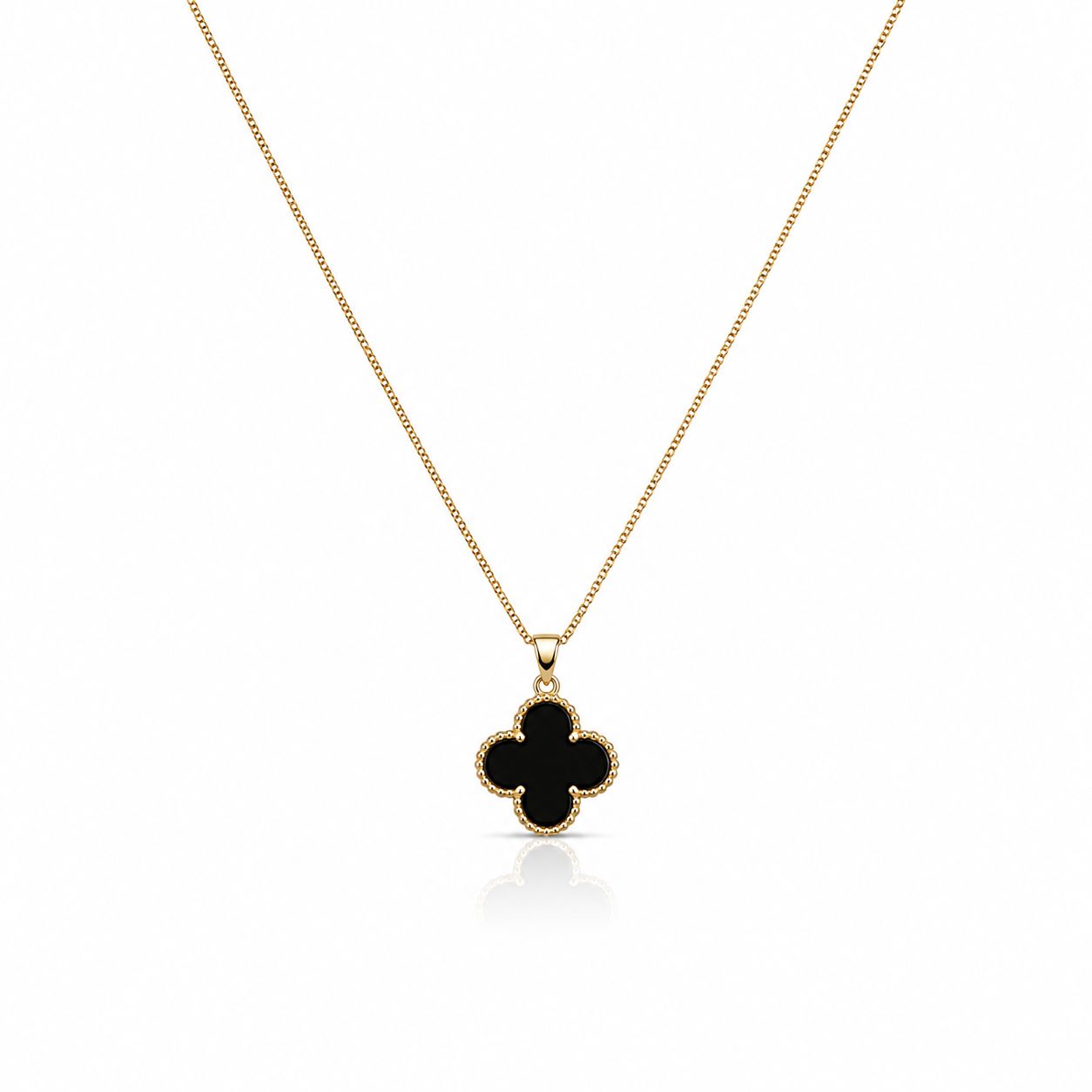 Black Onyx Clover Necklace Necklaces athenadesigns NGCH478X 