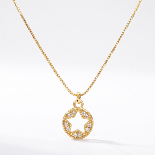 Open Star Pendant Necklace Necklaces athenadesigns NGCH504STR Gold 