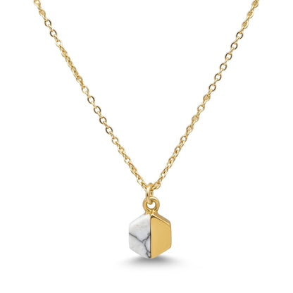 Tiny Howlite/Gold Hexagonal Charm Necklace Necklaces athenadesigns NGCH784HW 