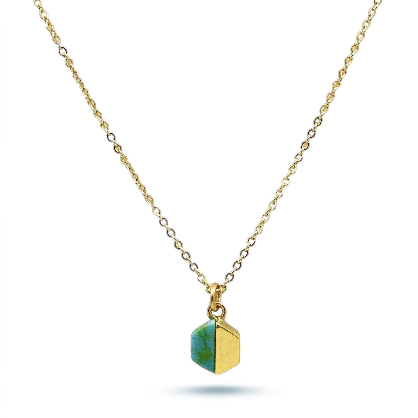 Tiny Turquoise/Gold Hexagonal Charm Necklace Necklaces athenadesigns NGCH784TQ 