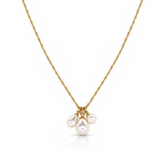 3 Pearl Cluster Necklace Necklaces athenadesigns NGCL333 Gold/Pearl 