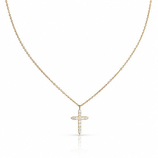 CZ Cross Necklace Necklaces Hotlife NGCP408CRS Gold 