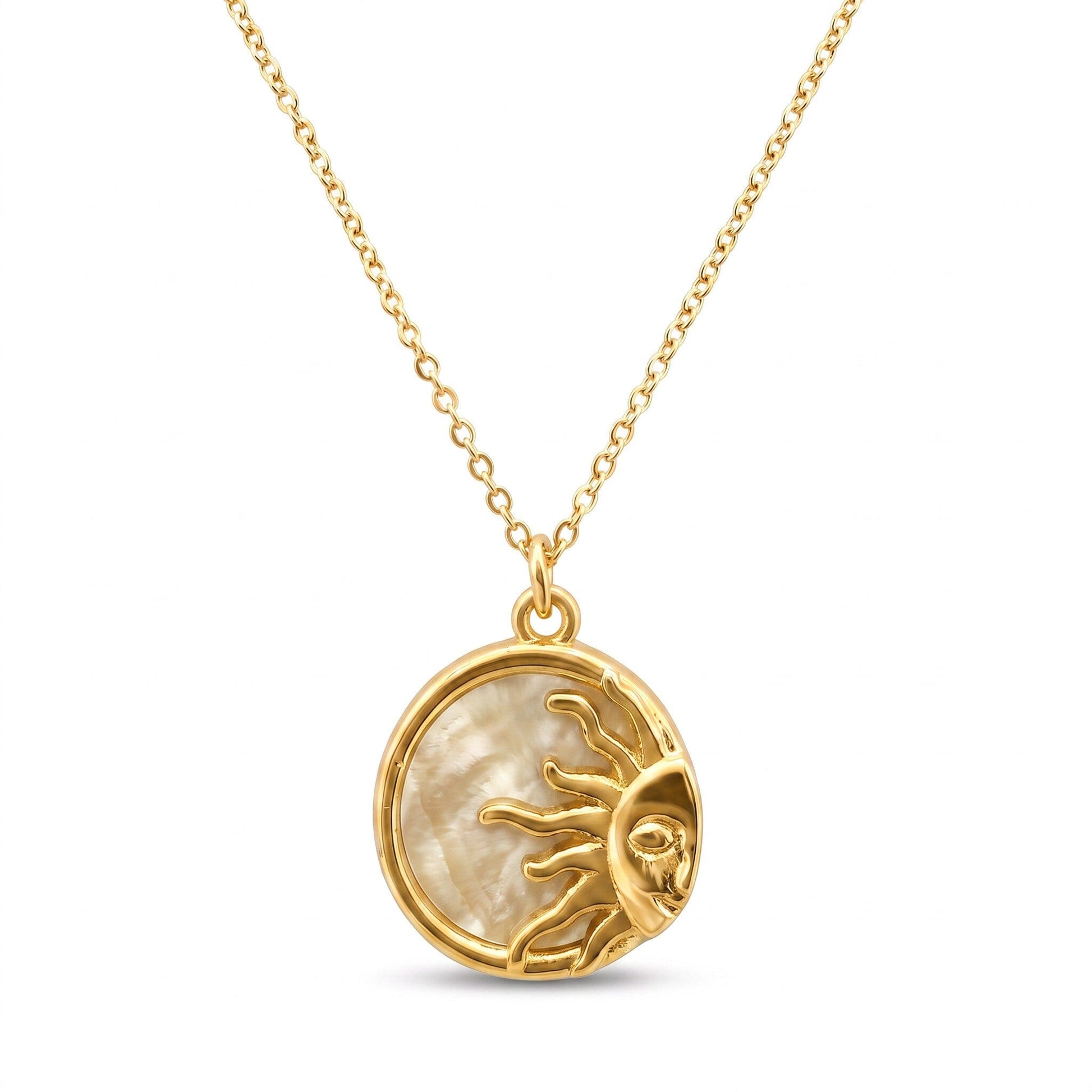 Sun on Mother of Pearl Pendant Necklace Necklaces athenadesigns NGCP434SN Gold 