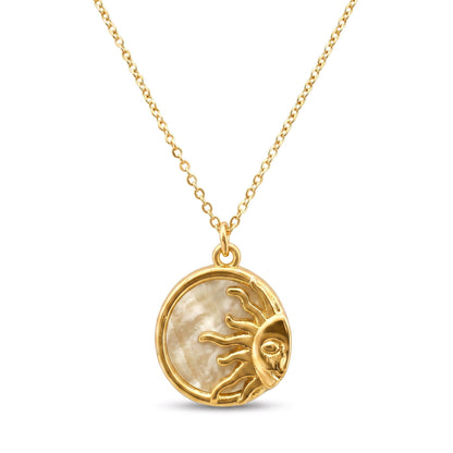 Sun on Mother of Pearl Pendant Necklace Necklaces athenadesigns NGCP434SN Gold 