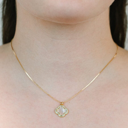 Mop Clover Cz Necklace Necklaces athenadesigns 